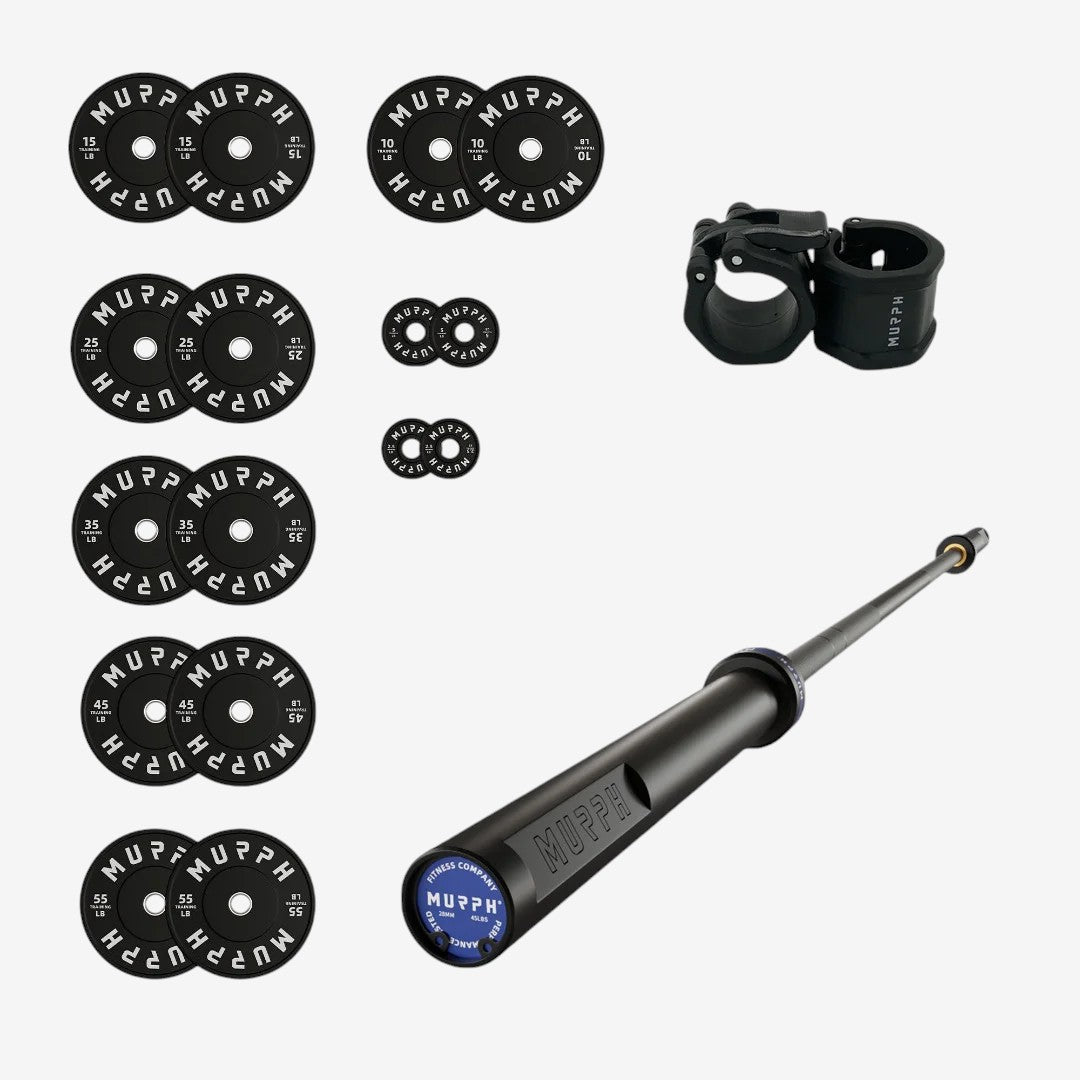 Training bumper plates kit 4.0 Murph 385lbs / All-black zinc barbell