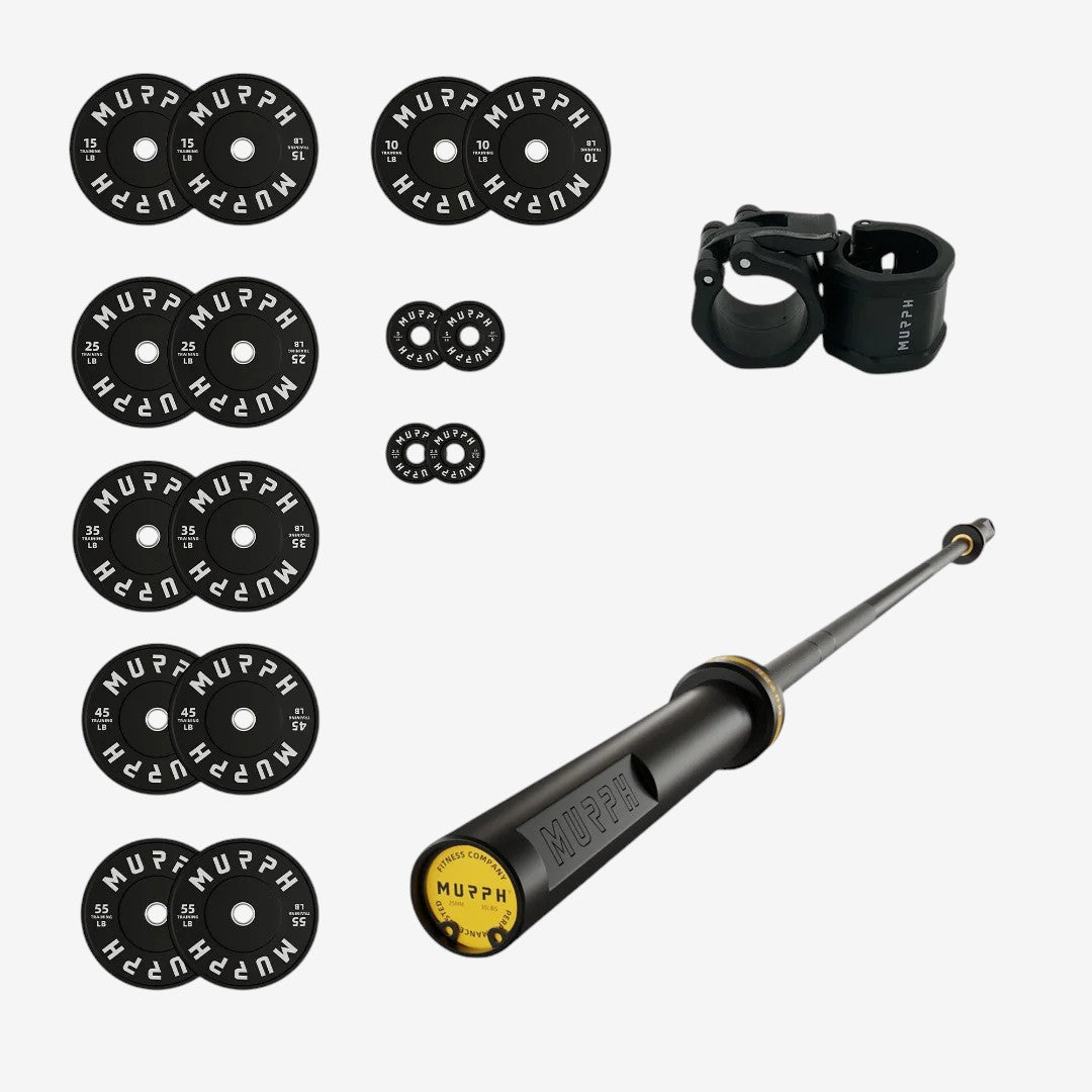 Training bumper plates kit 4.0 Murph 385lbs / All-black zinc barbell